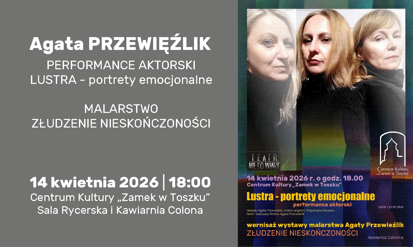 Agata Przewięźlik zaprasza | Toszek | 14.04.2026 | 18:00 Agata Przewięźlik zaprasza | Toszek | 14.04.2026 | 18:00